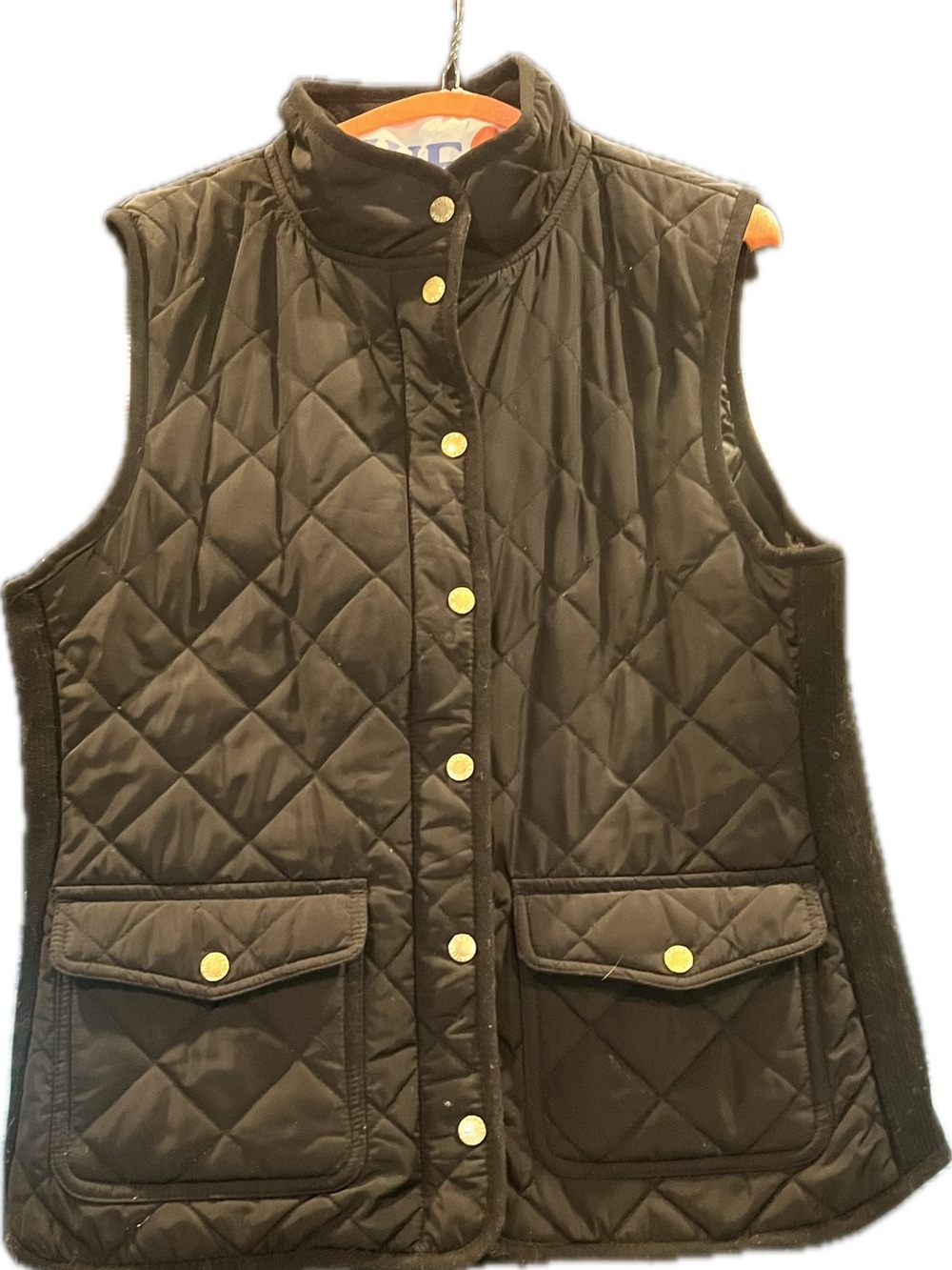 British Khaki Quilted Vest with Gold Snaps - Black